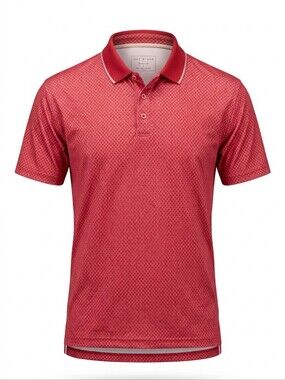Day & Age Mens Polo Shirt Large Red Burgundy Geometric Micro Print Short Sleeve